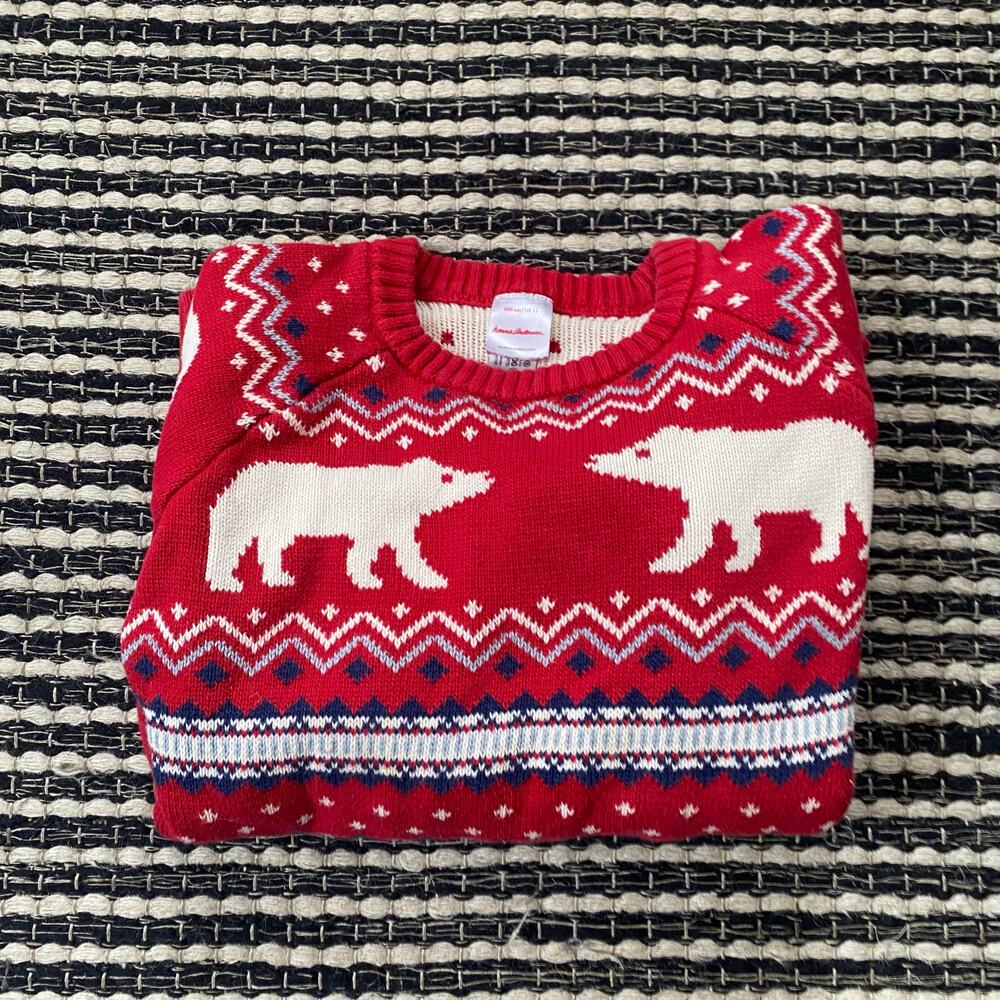 🌿Hanna Anderson Fair Isle Red White Polar Bear Knit Longsleeve Sweater 12